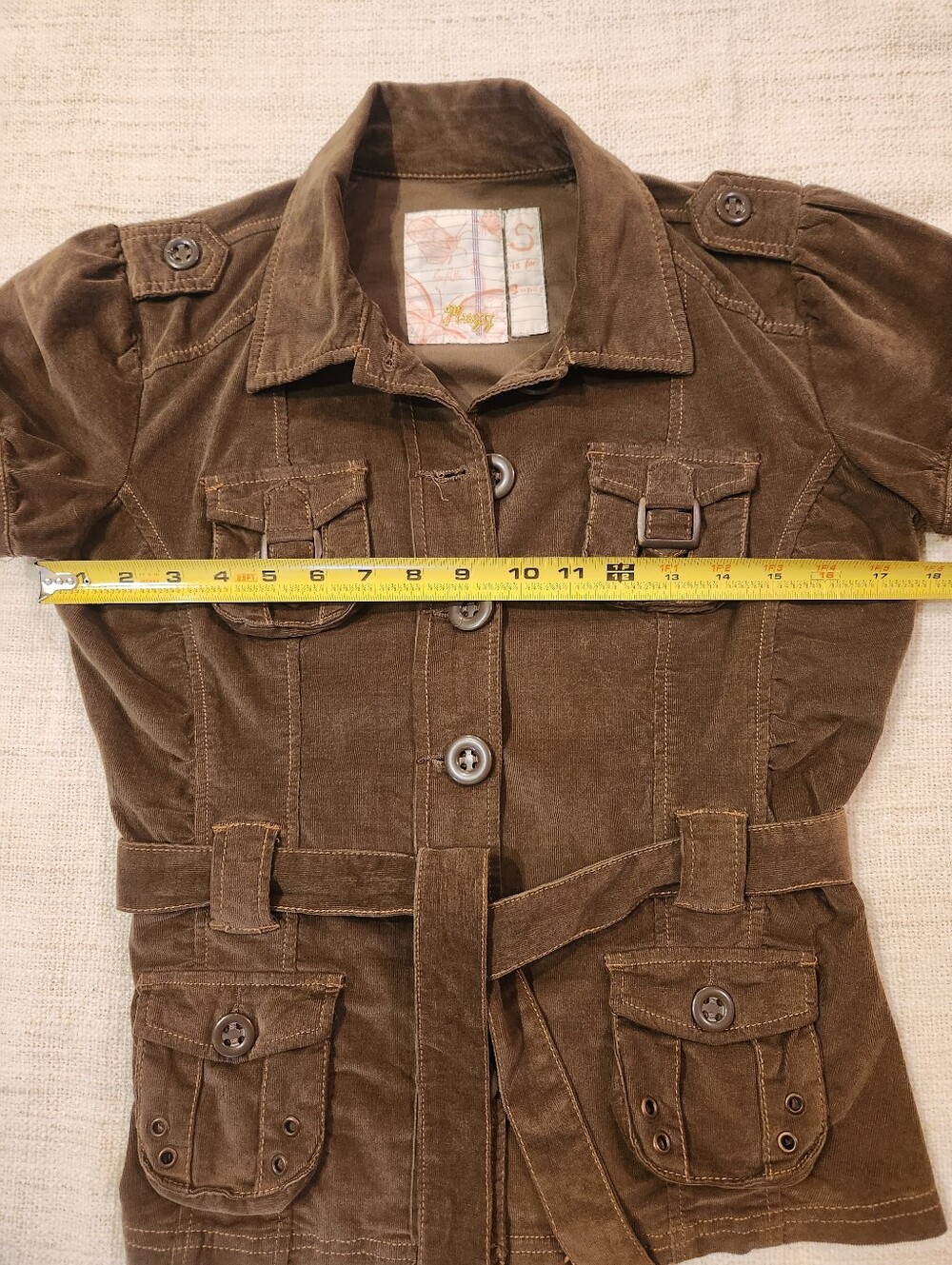 Brown Corduroy Utility Belted Short-Sleeve Jacket - Picture 8 of 8